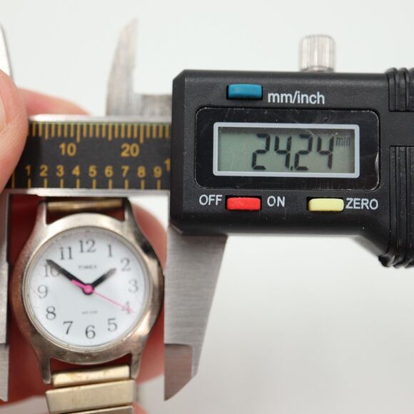 Timex Womens Watch Silver Tone 25mm White Dial Gold Stretch Band w New Battery - Picture 2 of 14